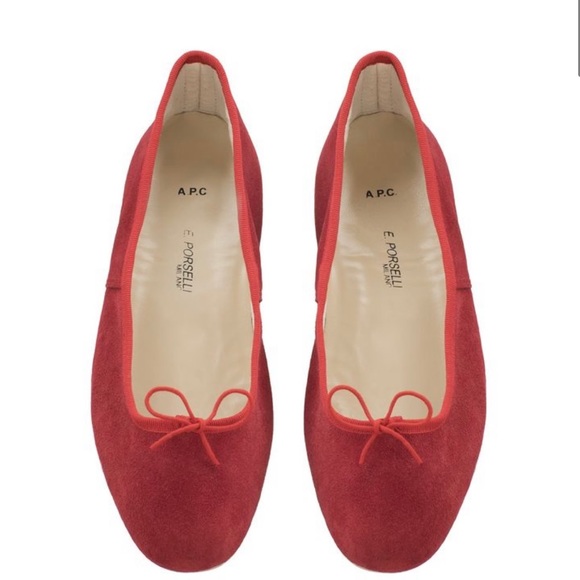 NWT A.P.C. Porselli Red Suede Ballet Flats. Size 36. - Picture 2 of 6
